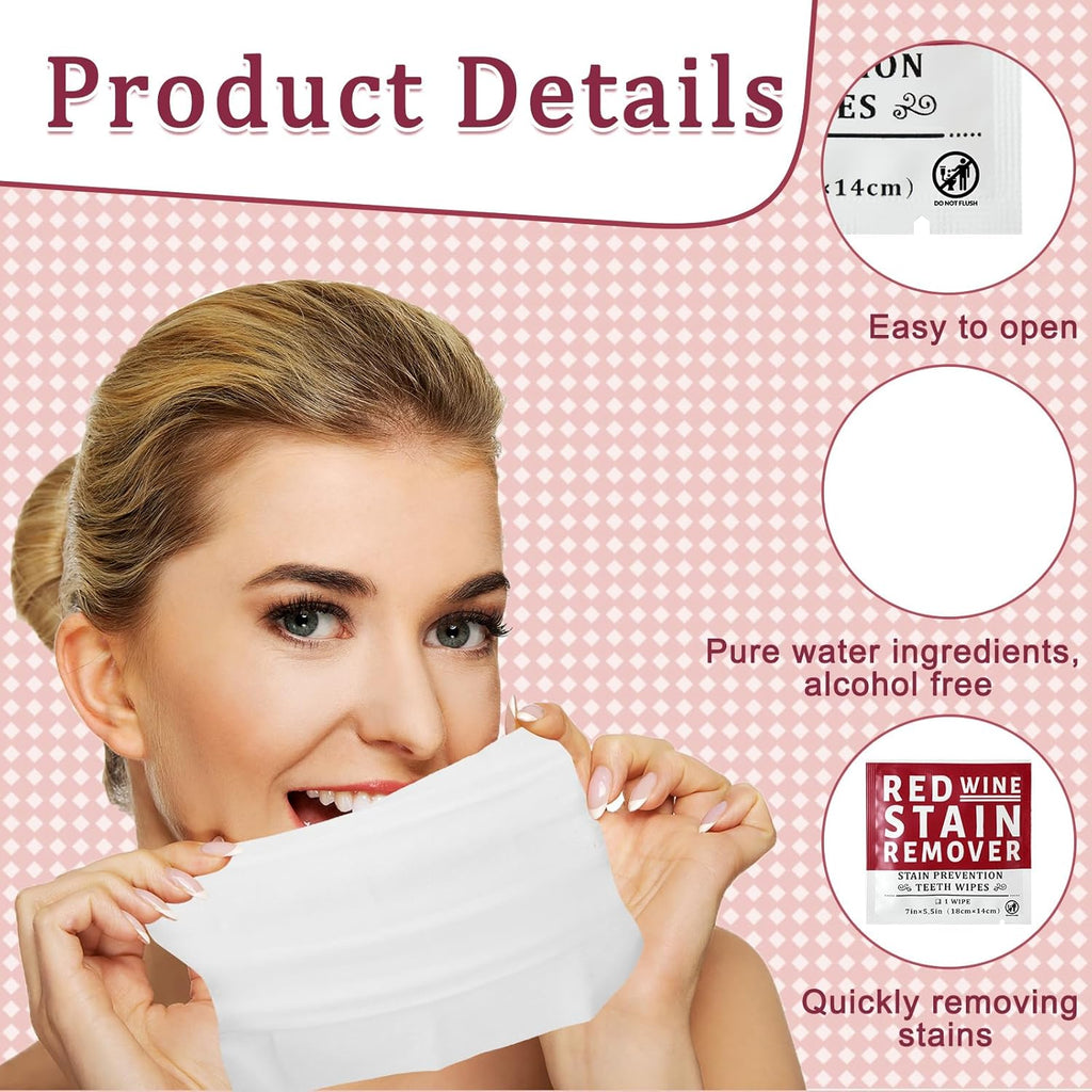 Loopeer 50 Pack Red Wine Stain Remover Wipes for Teeth and Lips Wine Prevention Teeth Wipes
