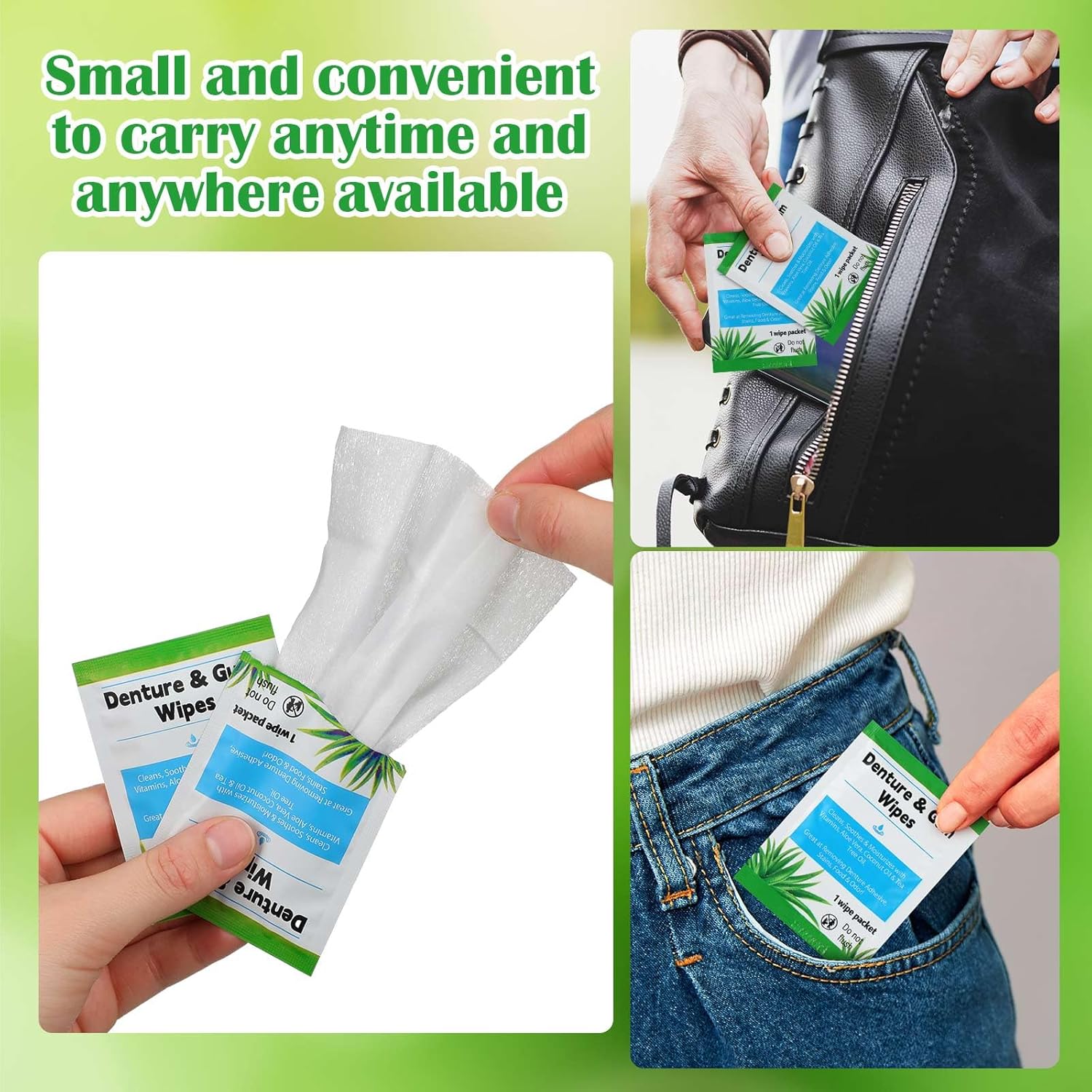 Timgle 100 Pcs Denture Cleaning Wipes Refreshes Gums Deep Cleaning Wipes for Remove Denture Adhesive, Food Debris, Stains and Odor