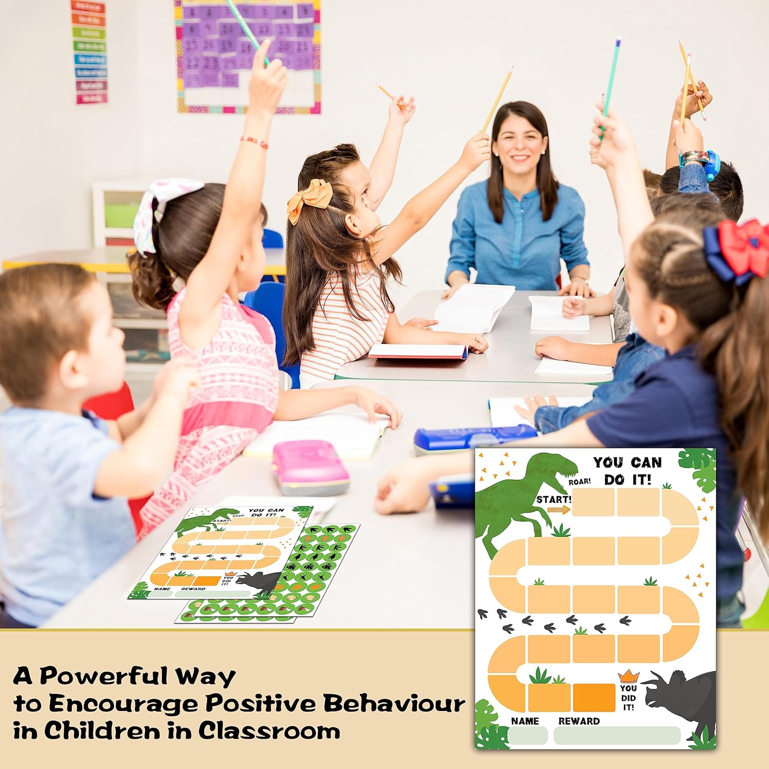 10 Dinosaur Reward Chart with 216 Round Stickers, Incentive Behavior Chart for Kids at Home Classroom, Kids Routine Daily Chore Sticker Chart-A09