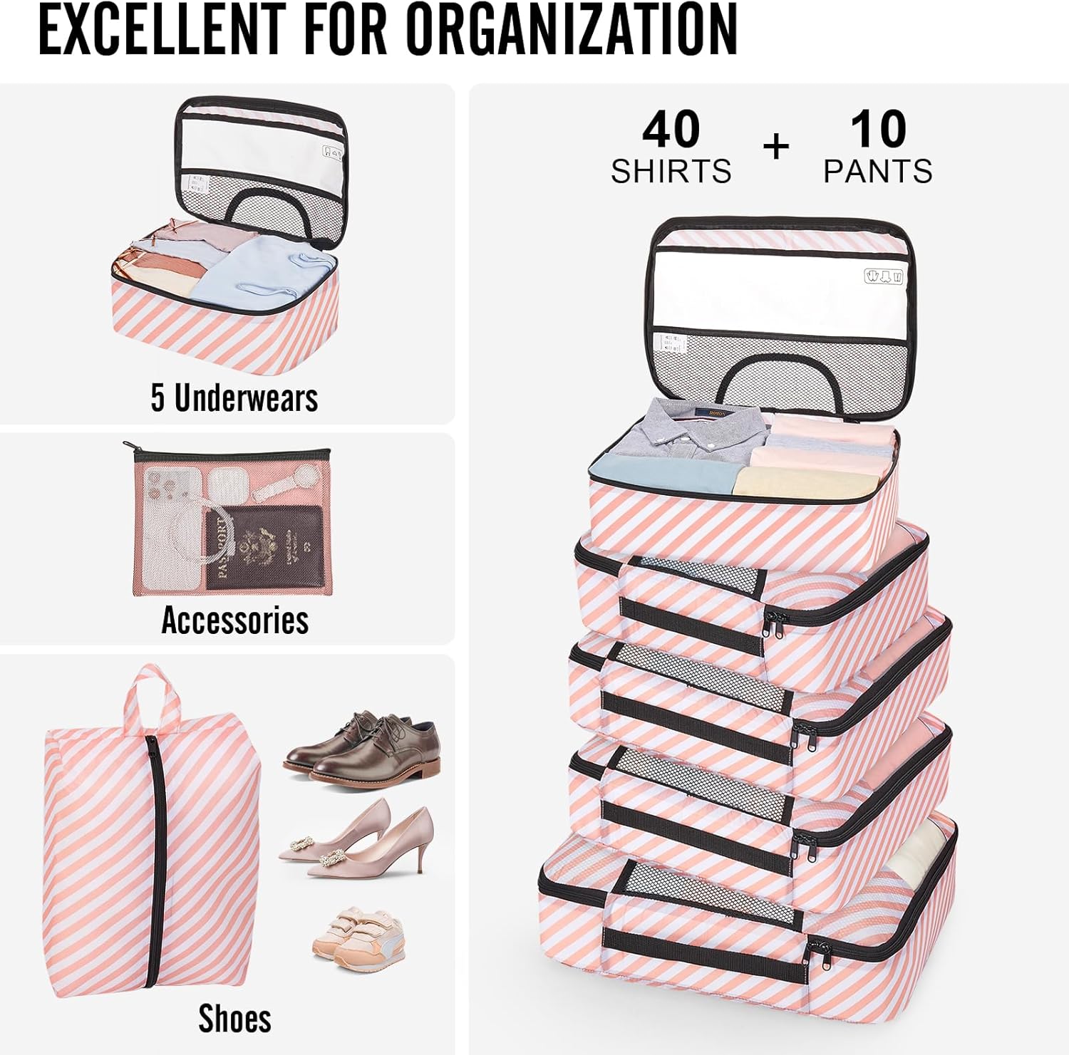 Veken 10 Set Packing Cubes for Travel Essential, Suitcase Organizer Bags in 4 Sizes, Carry-On Luggage Accessories with Large Laundry & Hanging Toiletry Bag, Must-Have for Airplane, Road Trip & Camping