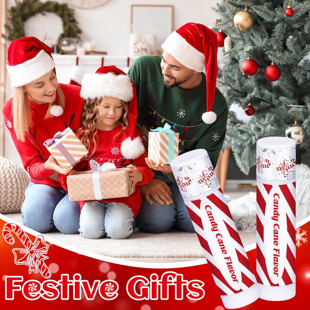 75 Pack Christmas Lip Balms Bulk Christmas Candy Peppermint Cane Scented Holiday Flavor Lip Balm Gifts Xmas Party Gifts Bulk Xmas Items Stocking Stuffers for Women Men Staff Employee (Candy)