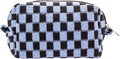 PAZIMIIK Checkered Makeup Bag for Purse Portable Zipper Make Up Pouch Small Cosmetic Case for Travel Accessories (Blue Black)