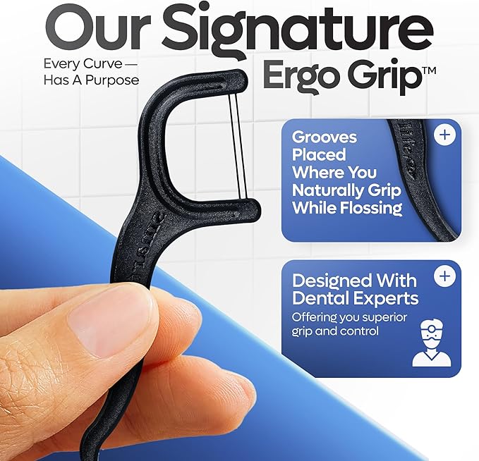 SmartLifeco Eco-Friendly Dual-Thread Dental Floss Picks (100ct) - Flossers Made with Straw Wheat Blend, Natural Teeth Whitening, Tooth Pick Stick for Adults, Activated Bamboo Charcoal Floss Thread