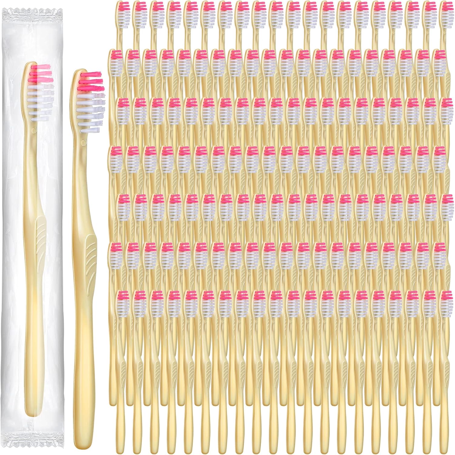 Tessco 1000 Pcs Disposable Toothbrushes Bulk Individually Wrapped Manual Soft Bristle Travel Toothbrushes Single Use Toothbrush for Homeless Hotel Toiletries Camping Office(Yellow)