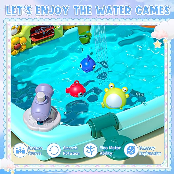 2026 Upgraded Toddler Sand Water Table Toy with Electric Water Pump, Kids Sand Water with Faucet/Play Food Accessories/Fishing Toy, Kitchen Play Sink Toys for Girl Boy Age 3+