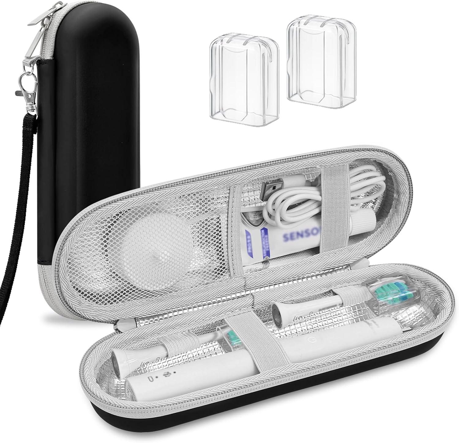 Electric Toothbrush Travel Case for Philips Sonicare 4100 6100 5100 6500 Series Electric Toothbrush, Hard EVA Toothbrush Protective Holder, Water-Resistant（Includes 2 Brush Head Covers）
