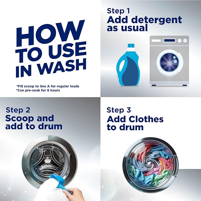 OxiClean Triple Action White Revive Laundry Whitener and Stain Remover Powder, Use with Detergent, Whitens and Brightens Clothes, Removes Tough Stains, Color Safe, Chlorine Free, 4 lbs