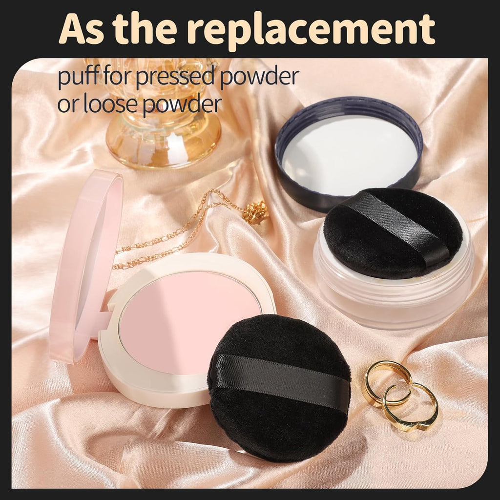 Teenitor 3Pcs Powder Puffs for Face Powder 2.36 Inch, Makeup Powder Puff for Loose and Pressed Powder, Face Powder Puff with Case, Black