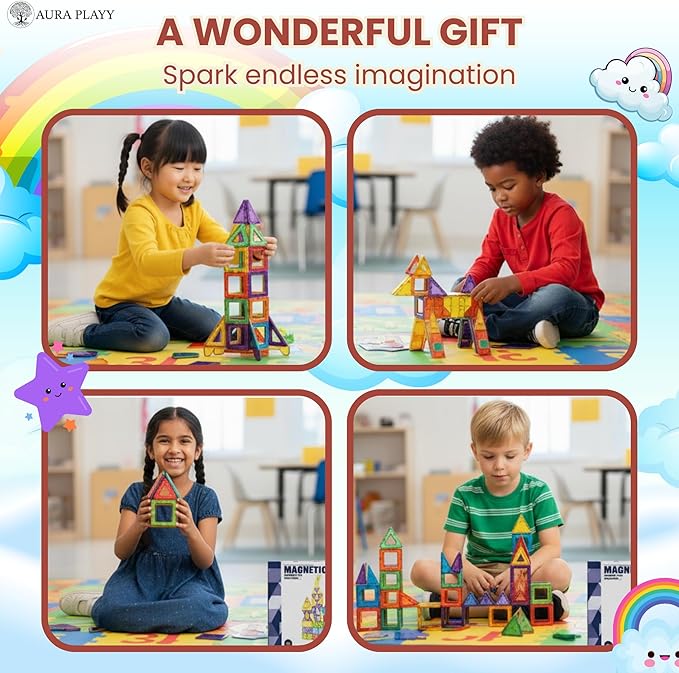 100 Piece Magnetic Tiles Set – 3D Magnet Building Blocks, STEM Educational Construction Toy for Toddlers & Kids | Creativity, Learning, and Fun for Boys & Girls Ages 3+