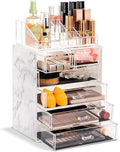 Sorbus Acrylic Makeup Organizer Set, 6-Drawer Vanity & Countertop Cosmetic Storage with Small & Wide Compartments, Marble Print Makeup Storage for Brushes, Jewelry – Holiday Gift for Women & Teens