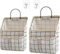 2 Pack Wall Hanging Storage Bags, Organizer with Pockets, Storage for Dormitory Bathroom Bedroom Kitchen (White Grid)