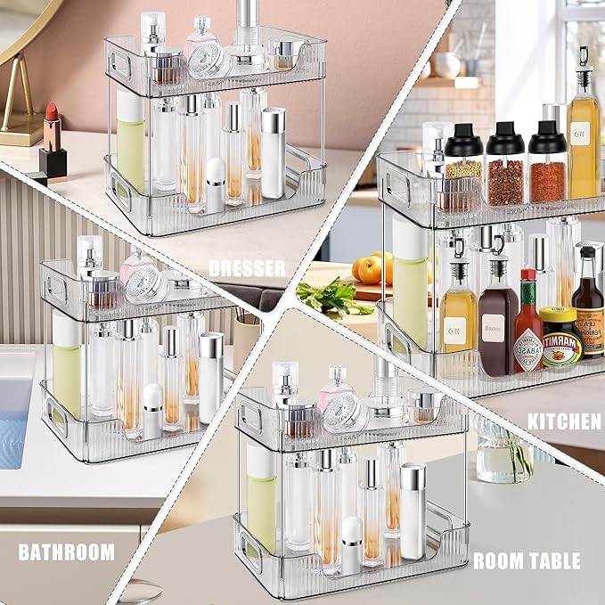 2-Tier Bathroom Counter Organizer Countertop Storage, Dresser Organizer Vanity Tray for Makeup, Perfume Organizer Cosmetics Skincare Shelf - Grey