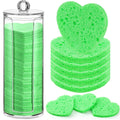 Sieral 120 Pcs Compressed Facial Sponges with Container Disposable Face Sponge Pads for Washing Face Cleansing Exfoliating Esthetician Makeup Removal(Heart,Green)