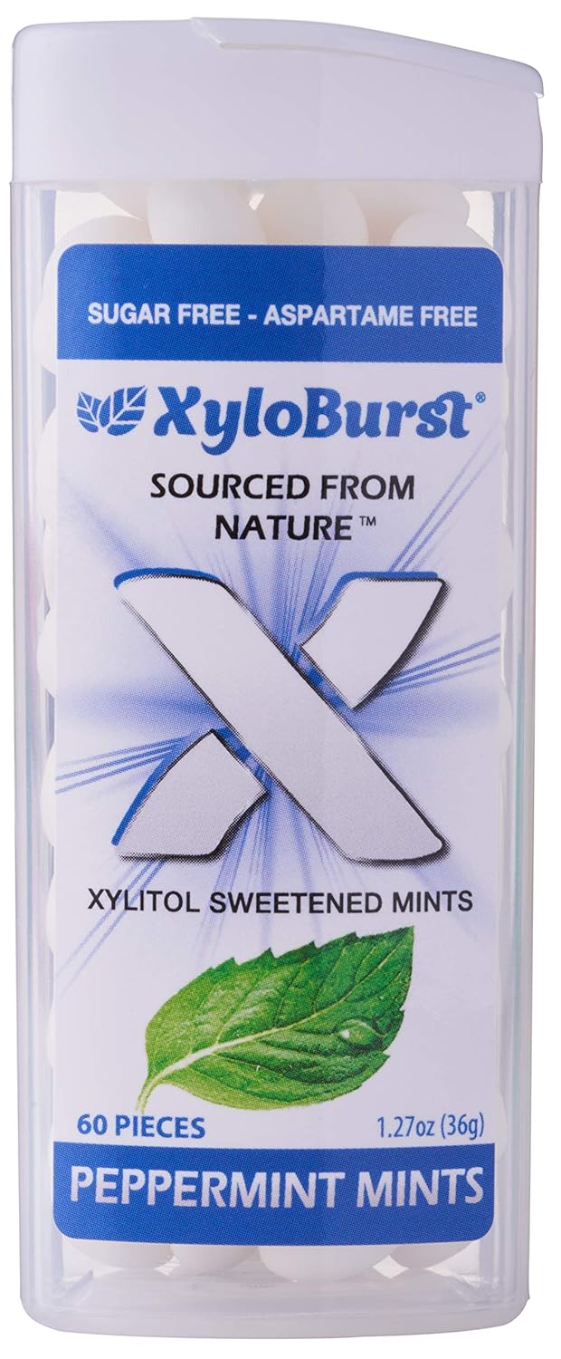 XyloBurst - Xylitol Mints | Sugar Free Breath Mints for Oral Health | Gluten Free, Vegan, Keto Friendly | Aspartame Free | Variety Pack | 60 Count Jar, 8-Pack