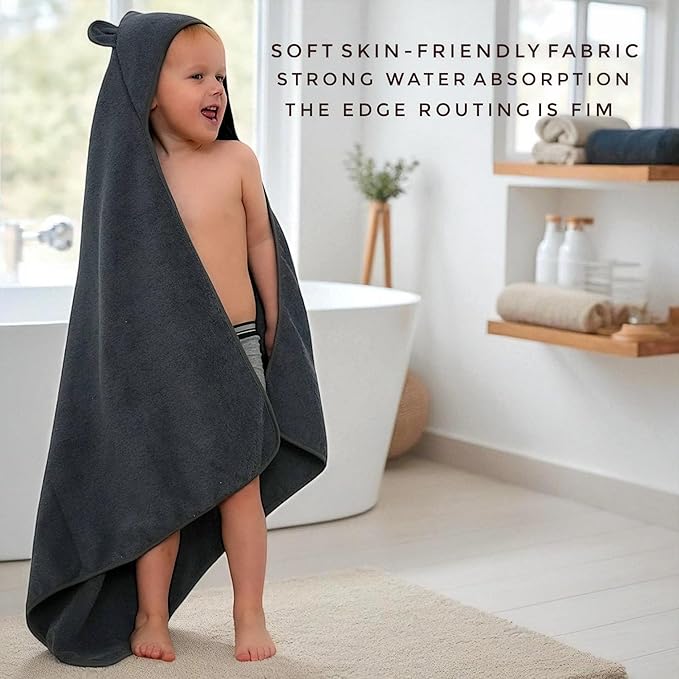 Organic Cotton Toddler Poncho Towel 33"x33" – Ultra-Soft Hooded Bath & Beach Towel with Bear Ears – Absorbent Kids Towel for Boys & Girls 0-5T, Premium for Pool, Bath & Travel (Grey)