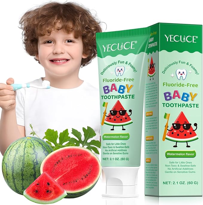 Kids Toothpaste Watermelon Flavor, Swallowable Toothpaste with xylitol and Vitamin E, Fights Plaque, Designed for Children, 2.1OZ