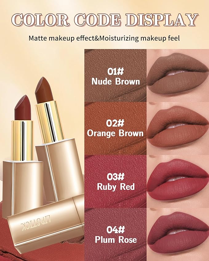 Velvet Matte Lipstick, Orange Brown High Pigmented Lip Tint Stain, Waterproof Long Lasting Cream Lip Gloss, Non-Stick Cup Smooth Tinted Lip Balm, Thanksgiving Lip Professional Makeup Gift for Women-02