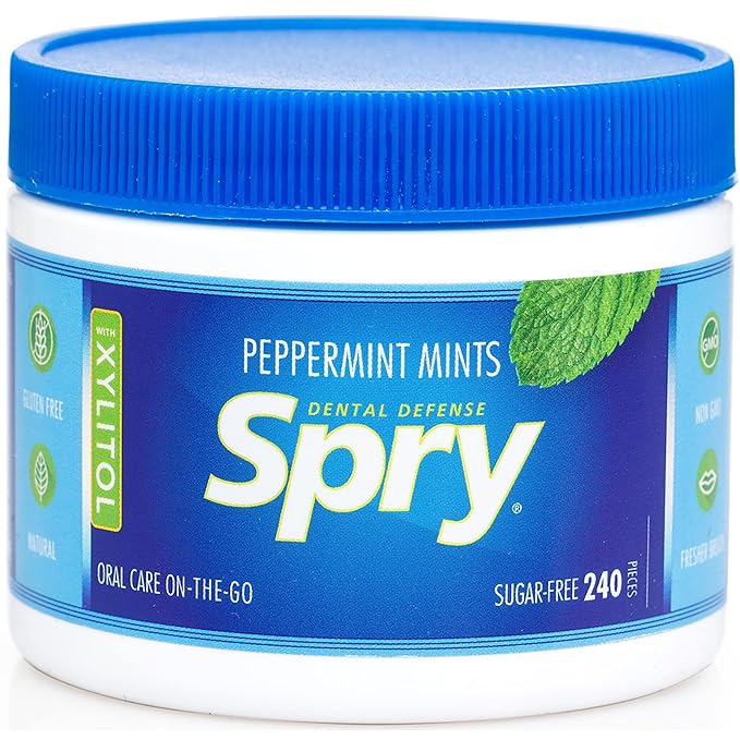 Spry Xylitol Peppermint Mints Sugar Free Candy - Promote Oral Health, Increase Saliva Production, Stop Bad Breath, Non-GMO, Gluten-Free, 240 Count (Pack of 2)