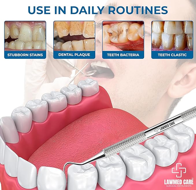 Plaque and Tartar Remover Stainless Steel Dental Tool Set - Dental Pick, Tooth Scraper - Professional Home Oral Care and Dentist Kit (Pack of 1)