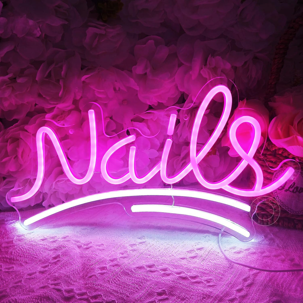 SYLHOME Nails Led Neon Light Sign Pink Business Wall Windows Sign Decor Nails Bar Beauty Salon Girls Bedroom Hanging Light Up Sign USB Birthday Makeup Decor 15.75"X8.7"