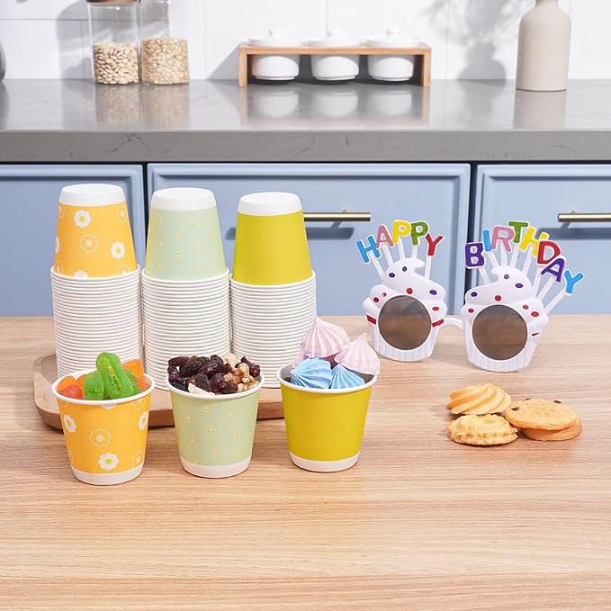 Tamone 600 Pack 3 oz Bathroom Cups, Mouthwash Cups with Flower, Pink, Yellow, Blue Small Disposable 3 oz Paper Cups for Party, Picnic, BBQ, Travel, Home & Event
