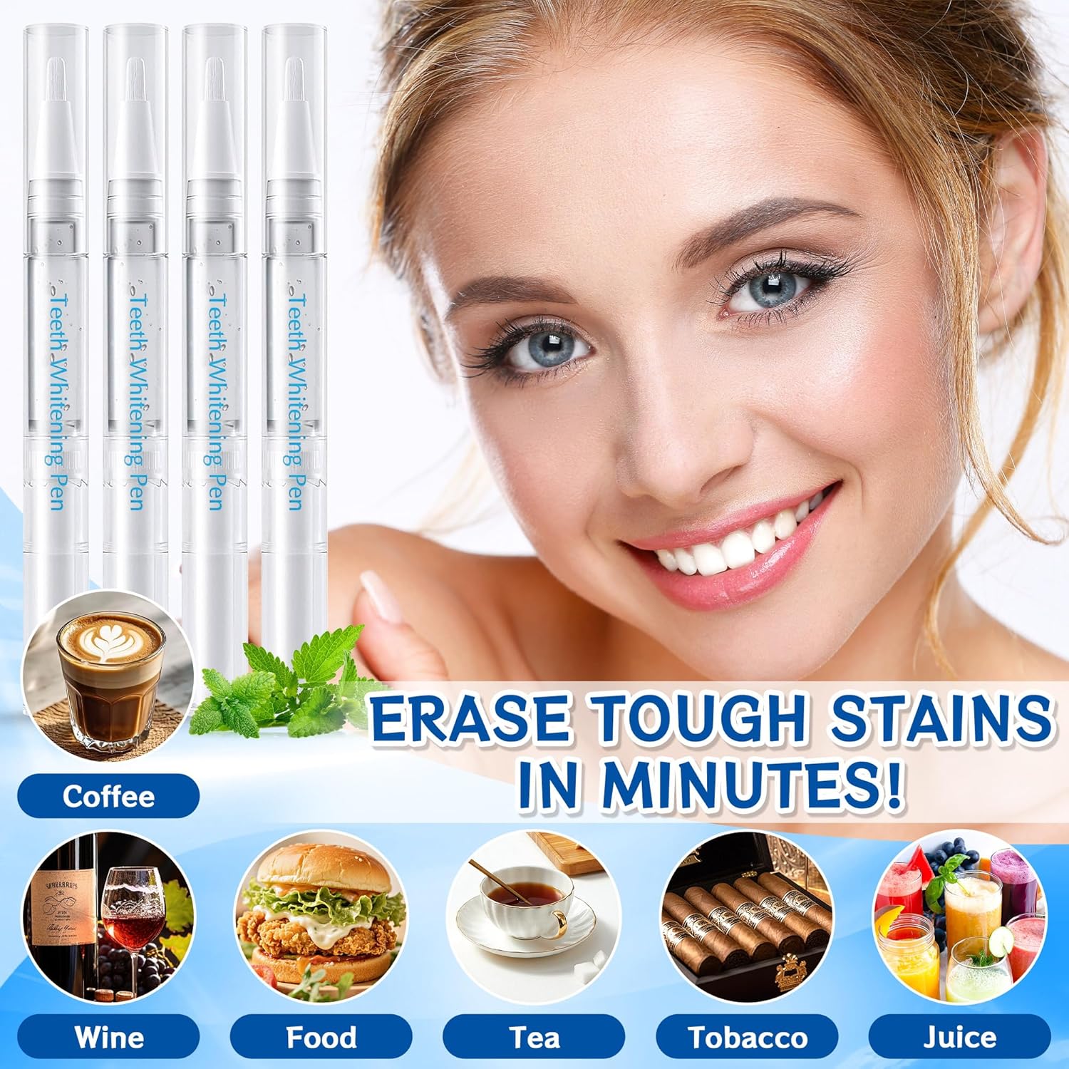 Teeth Whitening Pen, 4 Pack Tooth Whitening Gel Formula for Instant Stain Removal, Brightens Smile & Neutralizes Yellow Tones, Safe for Sensitive Teeth, Mint Flavor
