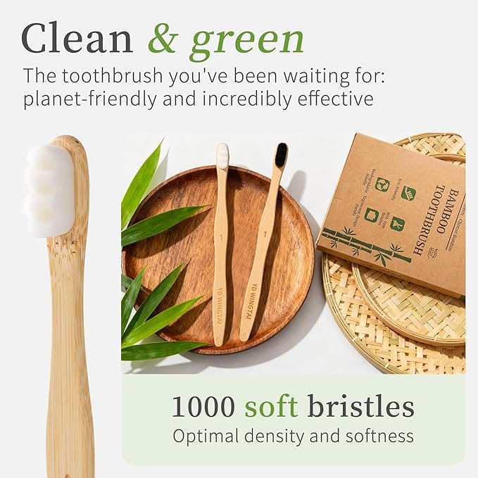 Bamboo Toothbrush BPA-Free Bristles Biodegradable Handle Ergonomic Design 12 Pack Natural Wooden Oral Care Set for Adults