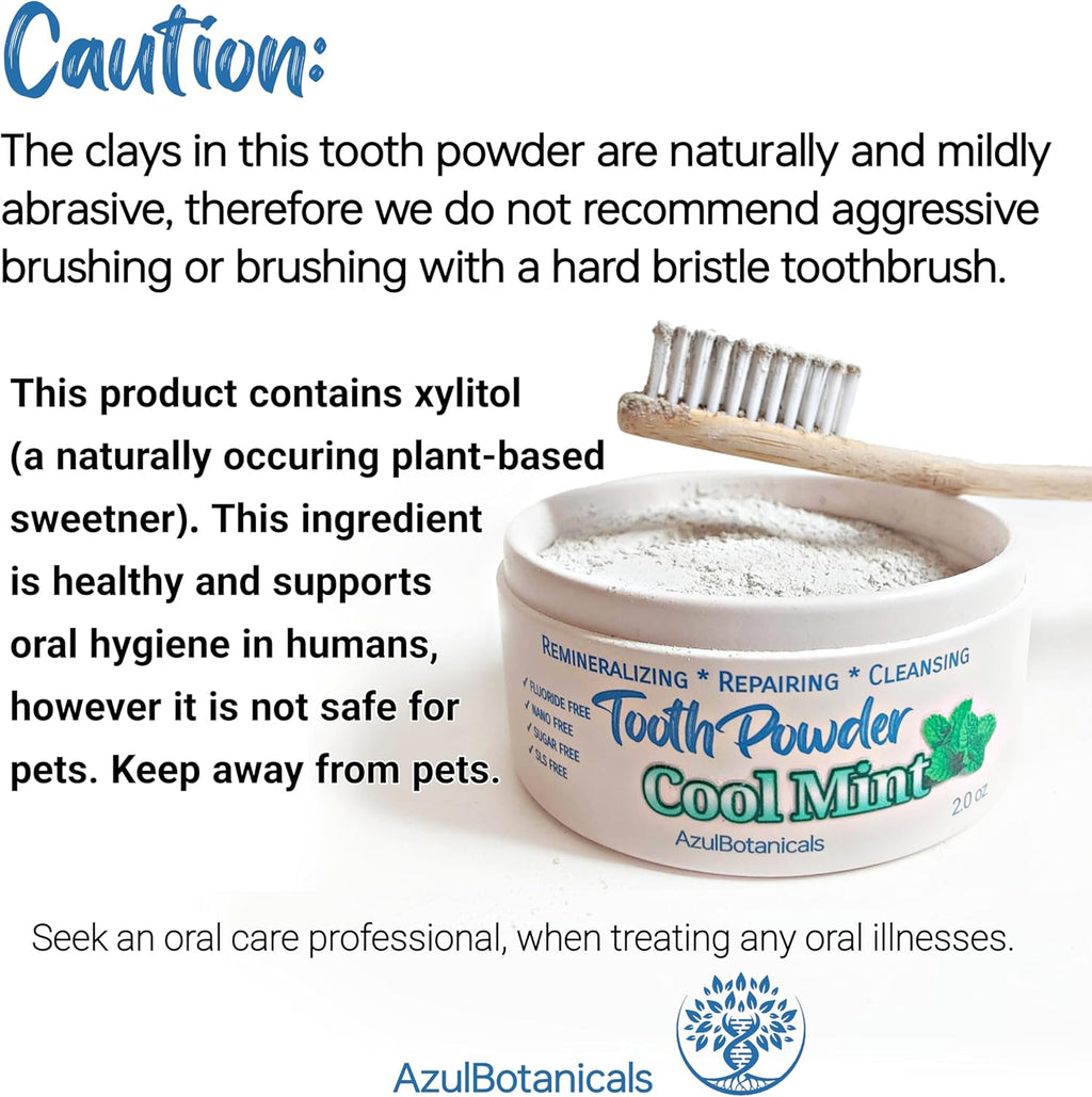 Remineralizing & Cleansing Tooth Powder, Cool Mint. Fluoride Free, SLS Free, Nano Free for Organic Oral Wellness