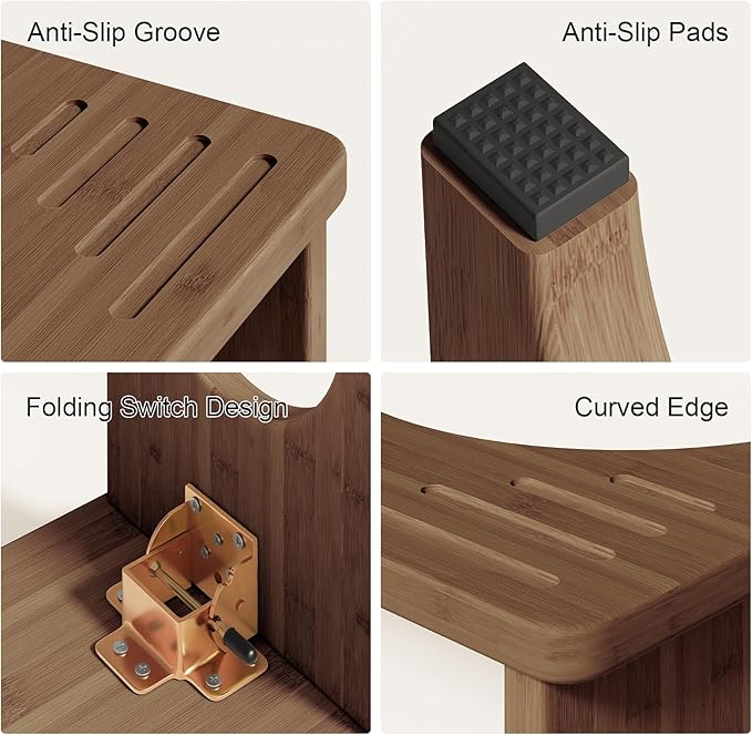 Toilet Stool Poop Stool, Collapsible Squatting Potty for Adults & Kids, Wooden Bamboo Step Stool for Bathroom, 7 Inch Height Foldable Pooping Toilet Foot Stool, Brown