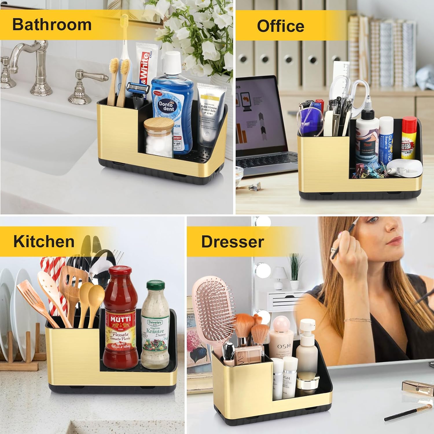 Toothbrush Holders for Bathroom Countertop Organizer, Kids Electric Toothbrush and Toothpaste Holders, Bathroom Accessories Organizer and Storage (Brushed Gold)