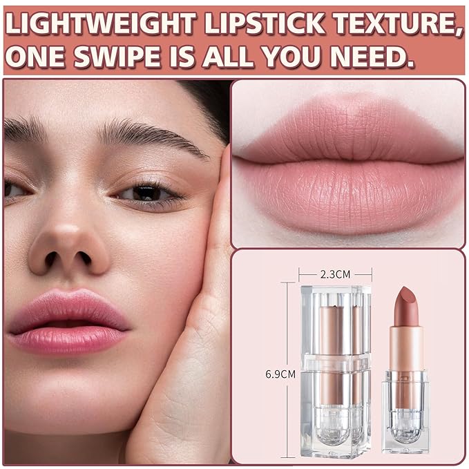 Matte Nude Lipstick Velvet Lip Gloss Non-Fading Non-Sticky Cup Nude Lipstick Matte Lip Stain Long Lasting Waterproof Lipstick for Women Girls Daily Lip Makeup-601 Nude Pink