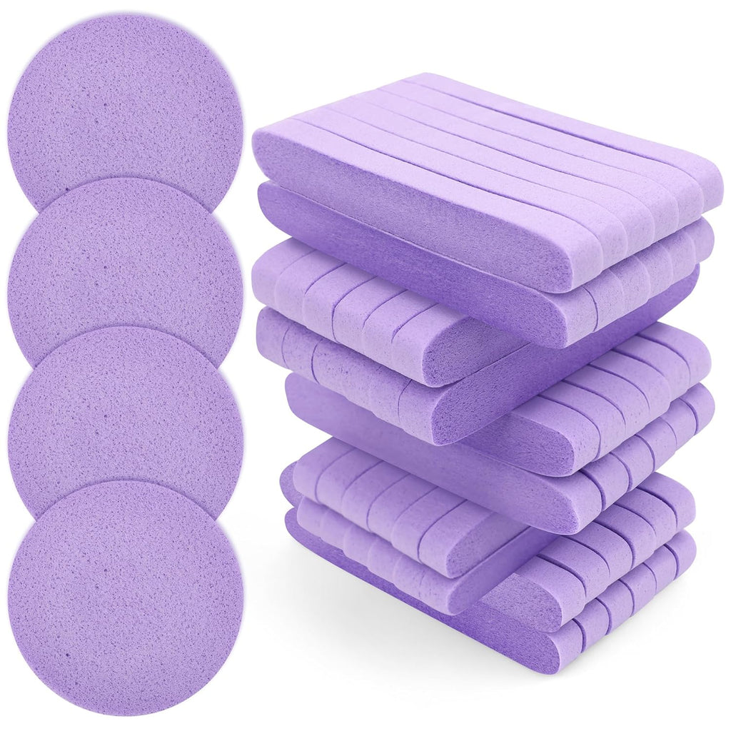 120 Pcs Facial Sponge Compressed, Luxiv Face Cleansing Sponge Estheticians Compressed Makeup Facial Sponge Round Wash Face Sponges for Women Compress Exfoliating Removal Sponge (Purple)