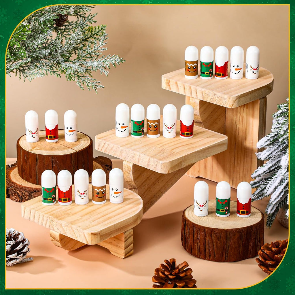 25 Pcs Christmas Lip Balm Bulk Mini Candy Cane Peppermint Flavor Lip Balms Bulk Christmas Stocking Stuffers Xmas Party Gifts Small Thank You Employee Appreciation Gifts for Women Men (Xmas Character)