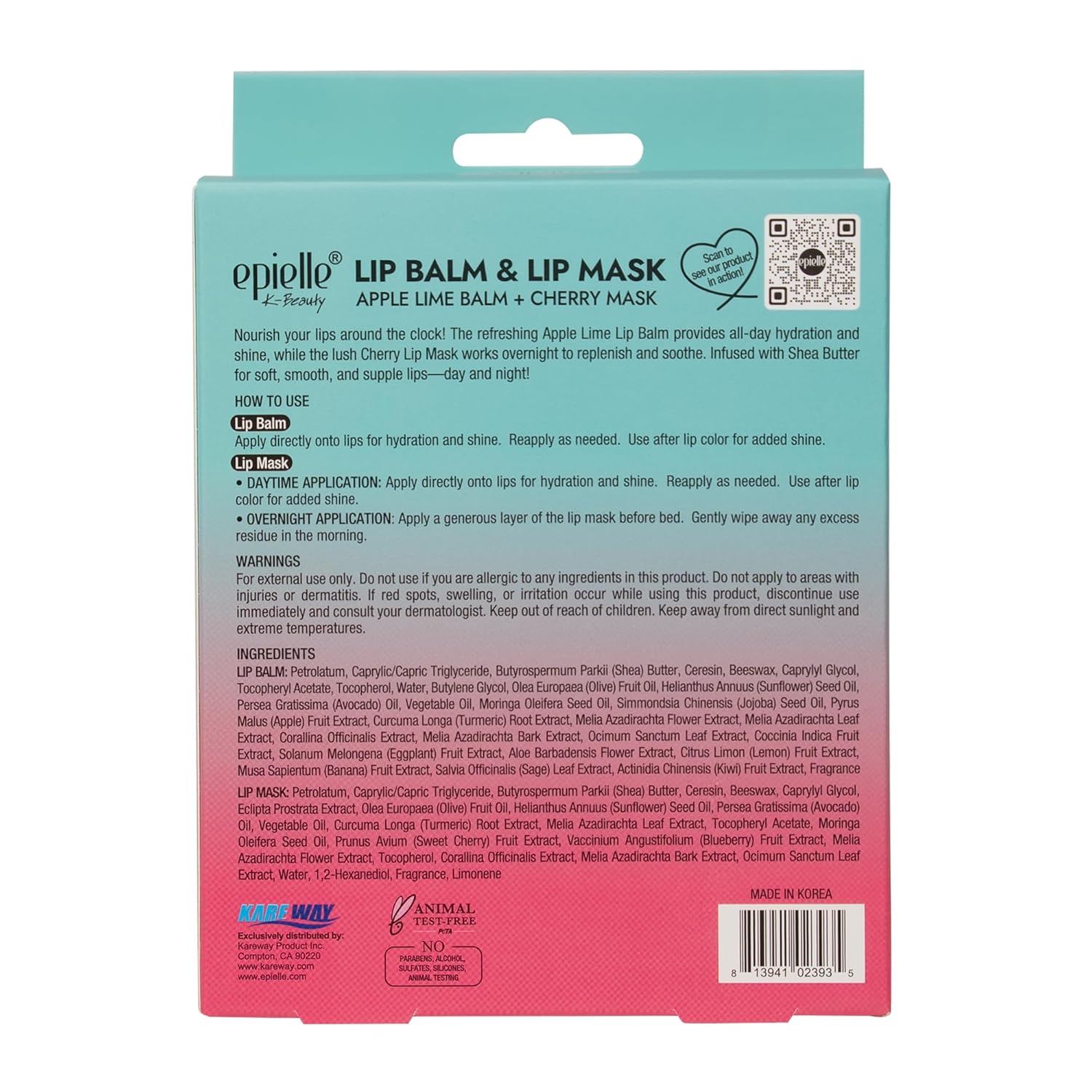 Epielle Lip Balm & Mask Apple Lime & Cherry, Hydrating Tint Sheer, Overnight Lip Masks, Kbeauty, Stocking Stuffers, Thanksgiving Essentials