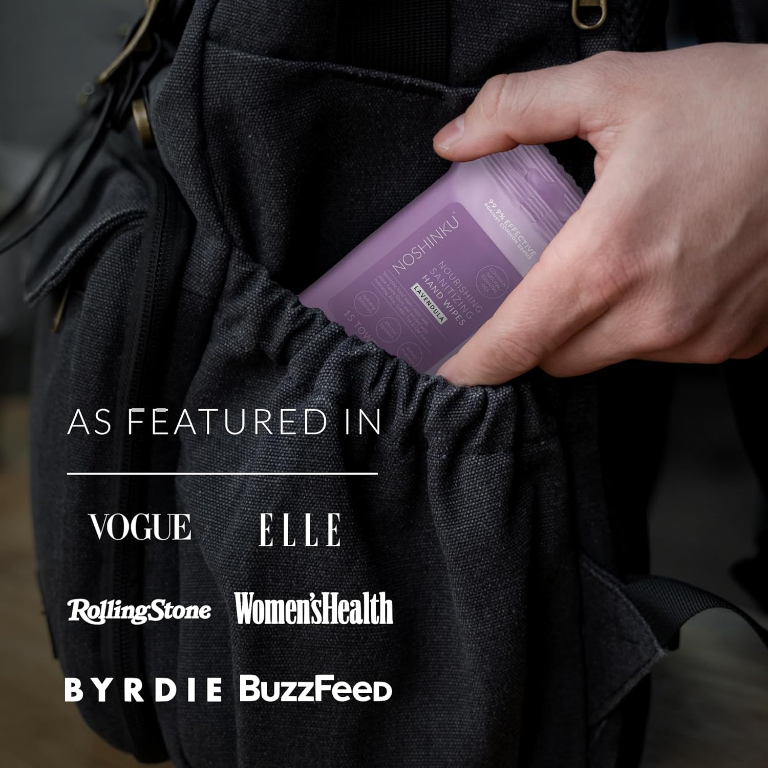 Noshinku – Lavendula Hand Sanitizer Wipes, 3-Pack (45 Towelettes) – Resealable Travel Wipes with Ethyl Alcohol, Aloe & Green Tea, Plant-Based Fiber, Essential Oil Scents, Cruelty-Free & No Dyes