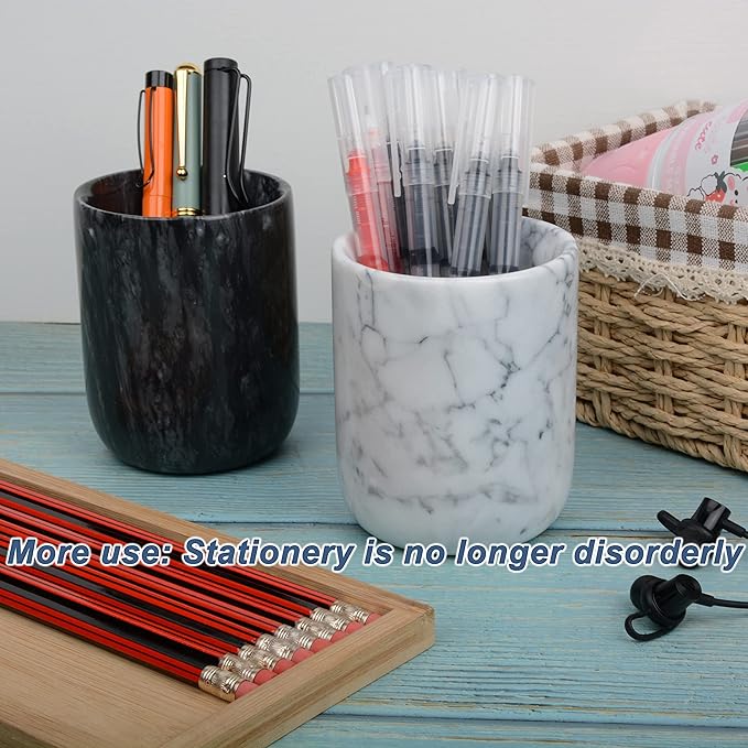 Toothbrush Holder,Handmade Marble Toothbrush Cup,Stone Toothbrush Organizer for Pen Holder,Makeup Brush Cup,Razor Holder,SPA Collection Tumbler First Choice for Home and Hotel(White)