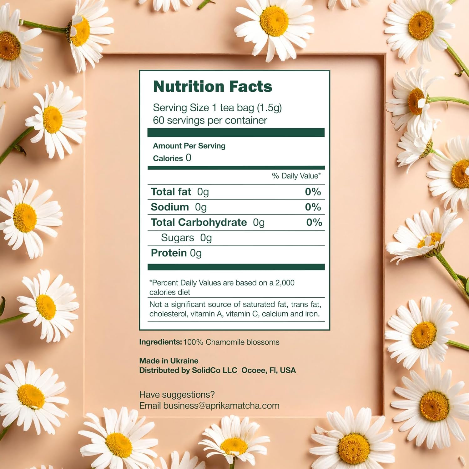 100% Pure Chamomile Tea - Only Flowers without Stems, Chamomile Tea Bags Caffeine Free, 60 count, Calming Tea Chamomile by Aprika Life