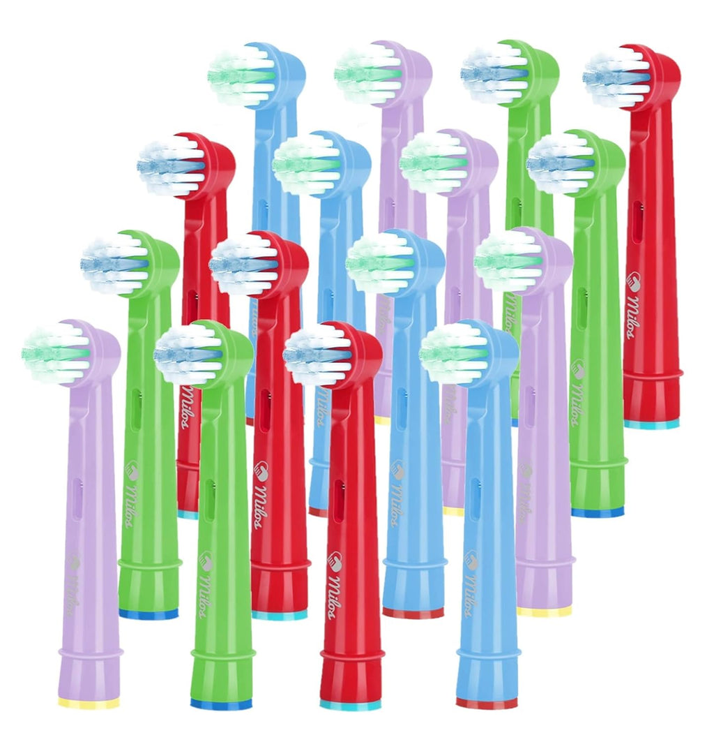 Replacement Toothbrush Heads Kids Compatible with Oral B - 16 Pack Milos Toothbrush Heads Extra Soft Bristles for Electric Braun Brush Heads Refill for Vitality Precision Sensitive and Clean Triumph