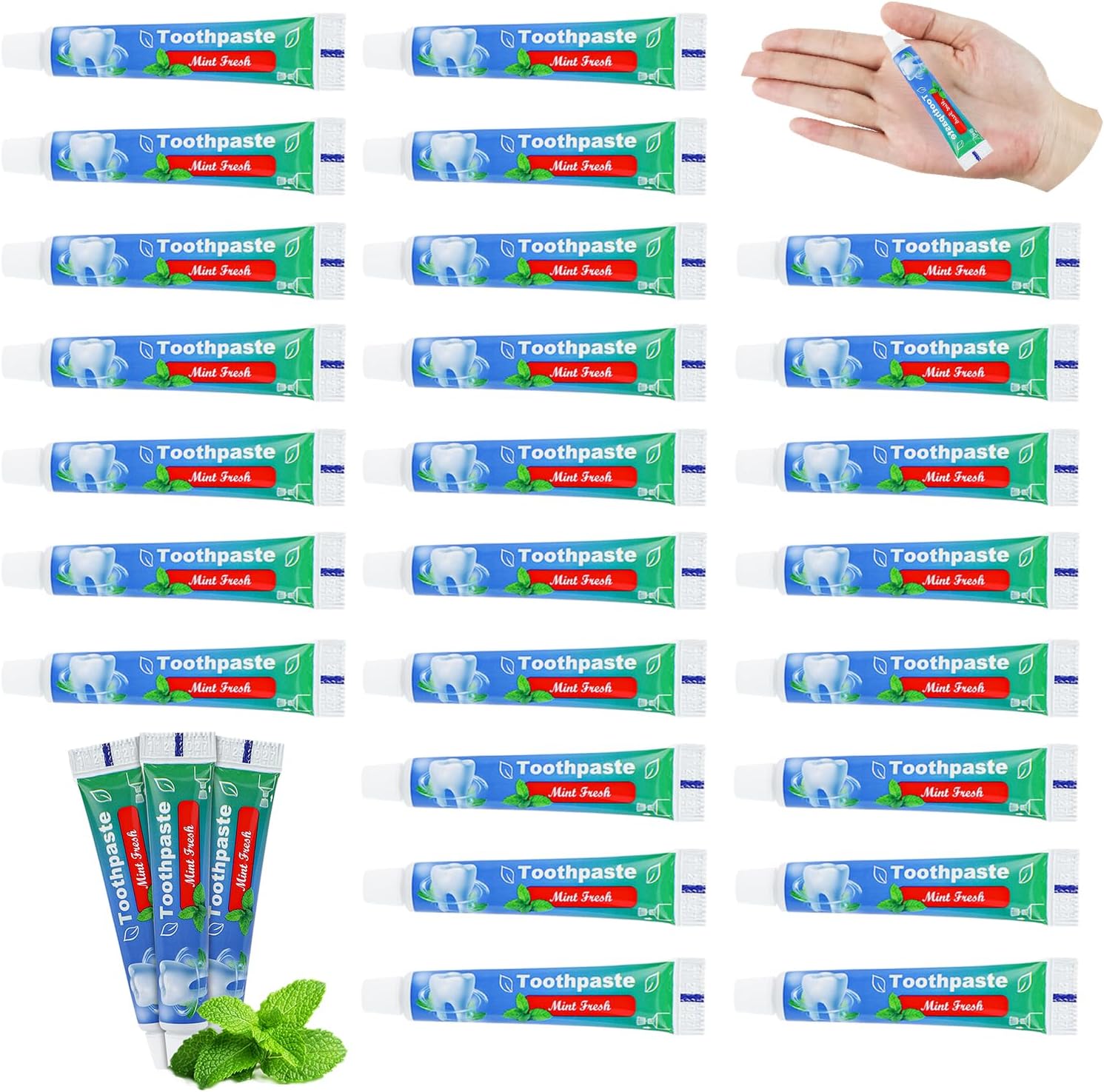 0.35 oz Bulk Travel Size Toothpaste, 50 Tubes, Mint Flavor, Mini Disposable Toothpaste for Hotel, Guests, Homeless, Office
