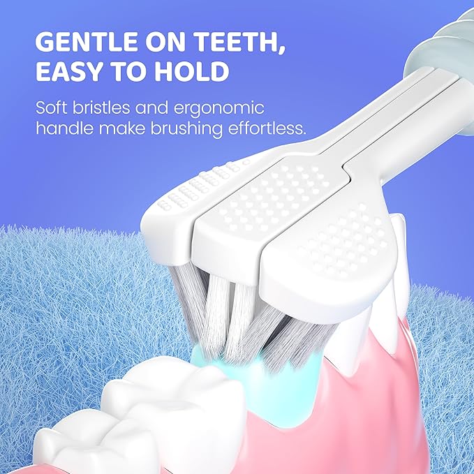 Well Before Ultrasonic Kid's U-Shaped Electric Toothbrush, IPX7 Waterproof, Five Cleaning Modes (Shark, Blue Ages 2-7)