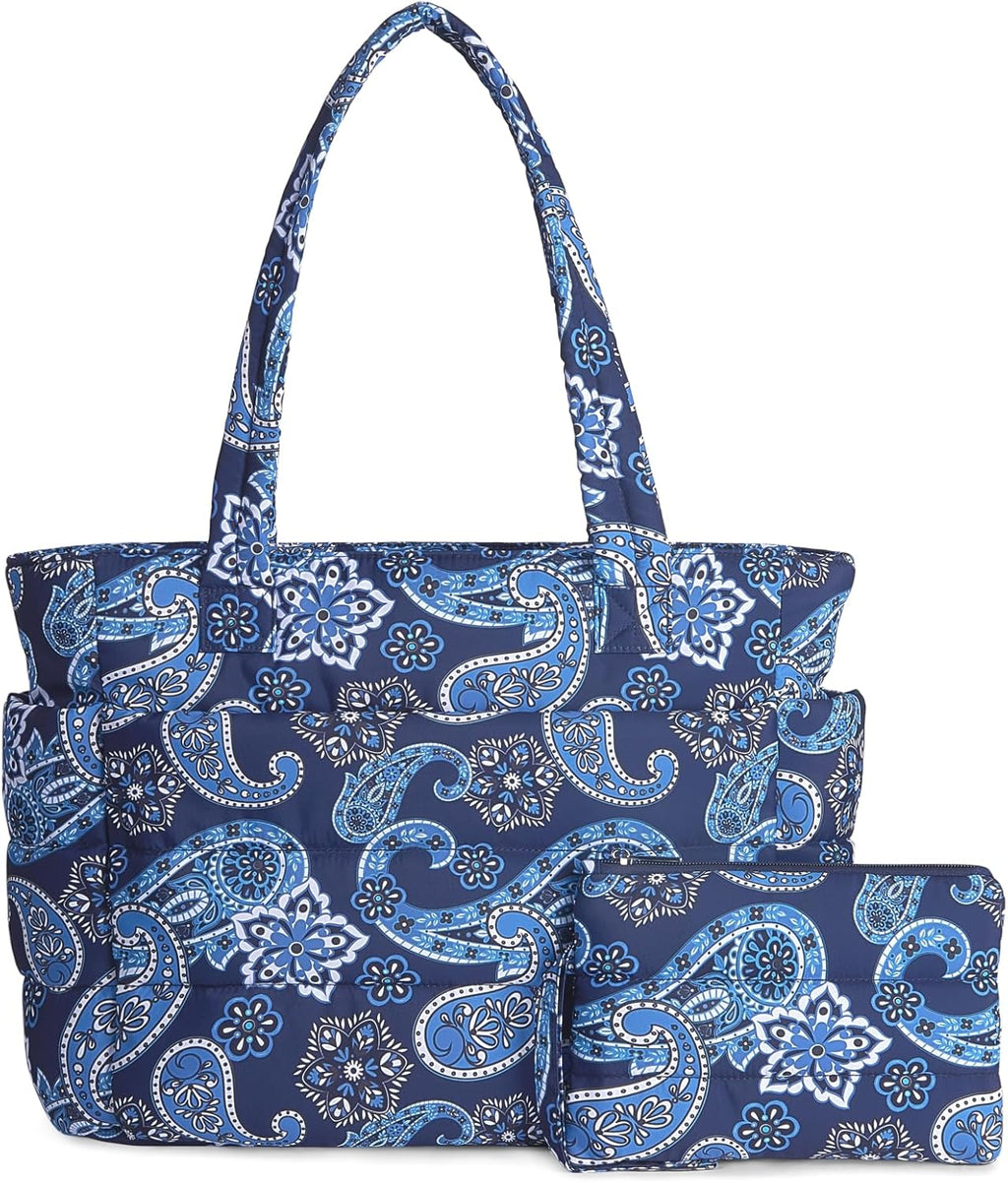 TOPDesign Puffer Tote Bag for Women, Lightweight Puffy Handbag with Compartments, Quilted Shoulder Bag for Work, Travel, Gym