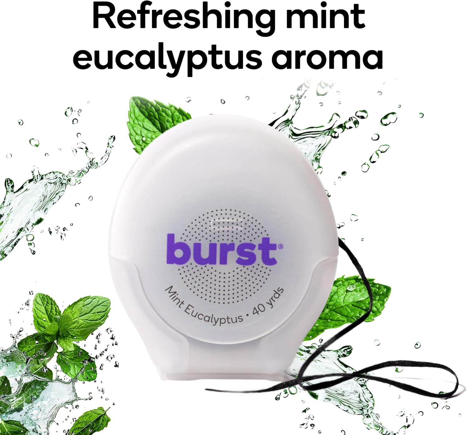 BURST Expanding Dental Floss (Mint Eucalyptus/160 Yards) | Stain Absorbing & Woven Teeth Floss with Xylitol Coating to Fight Cavities | Vegan | Paraben Free Expanding Floss