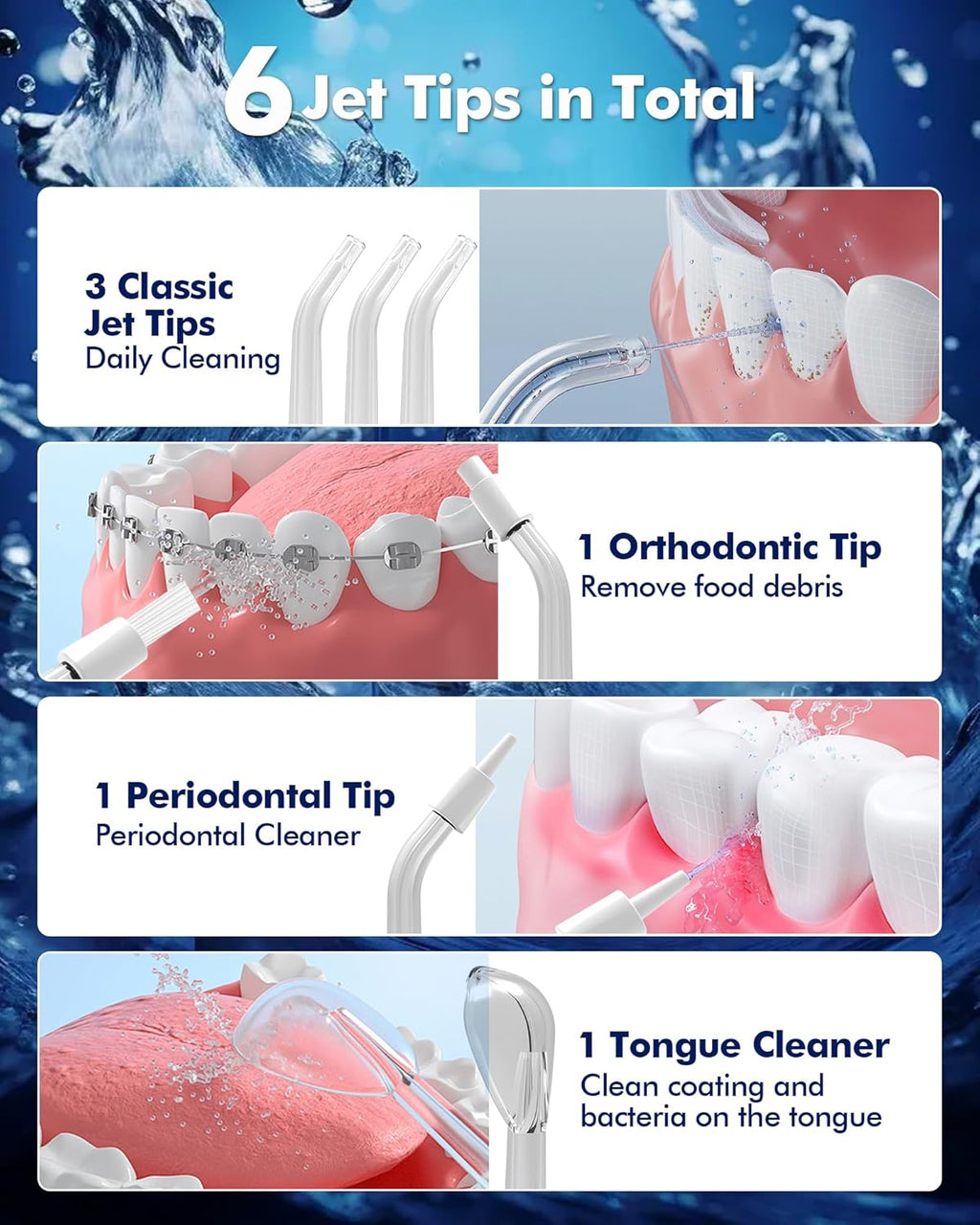 Water Flossers for Teeth - 5 Modes, 6 Flossing Tips, Rechargeable Cordless Portable 300ML Larger Tank Electric Waterflosser Cleaner IPX7 Waterproof Floss Cleaning Teeth Pick for Home Travel