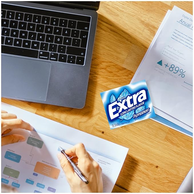 Extra Gum Peppermint Chewing Gum Bulk, Individually Wrapped, Perfect for Fresh Breath at School, Work, and Travel, 15 Count (Pack of 10)