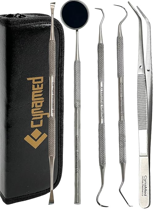 Premium Dental Tools, Plaque Remover for Teeth, Professional Hygiene Cleaning Kit,Stainless Tooth Scraper Plaque Tartar Remover Cleaner,Dental Pick Scaler Oral Care Tools Set (Set of 5 with CASE)