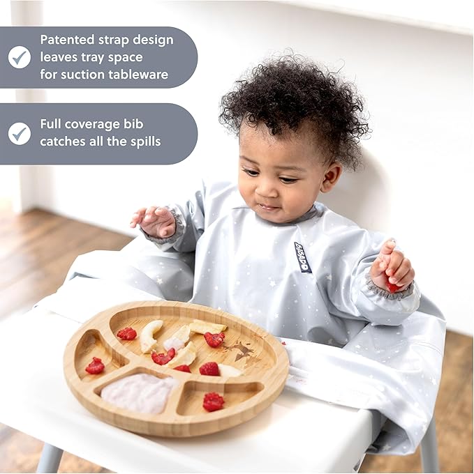 BIBaDO - Long Sleeve Baby Bibs - Babies & Toddlers 6-36 Months - Coverall Baby Led Weaning Bib - Easy Wipe, Soft & Waterproof