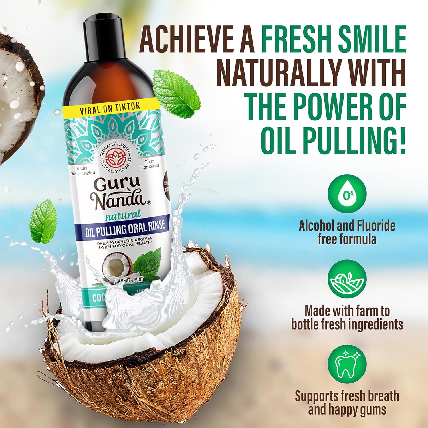 GuruNanda Mint to Be Kit – CocoMint Oil Pulling, Hydroxyapatite Neem Toothpaste, & Dual Barrel Breath Harmonizer Mouthwash for Fresh Breath & Oral Care