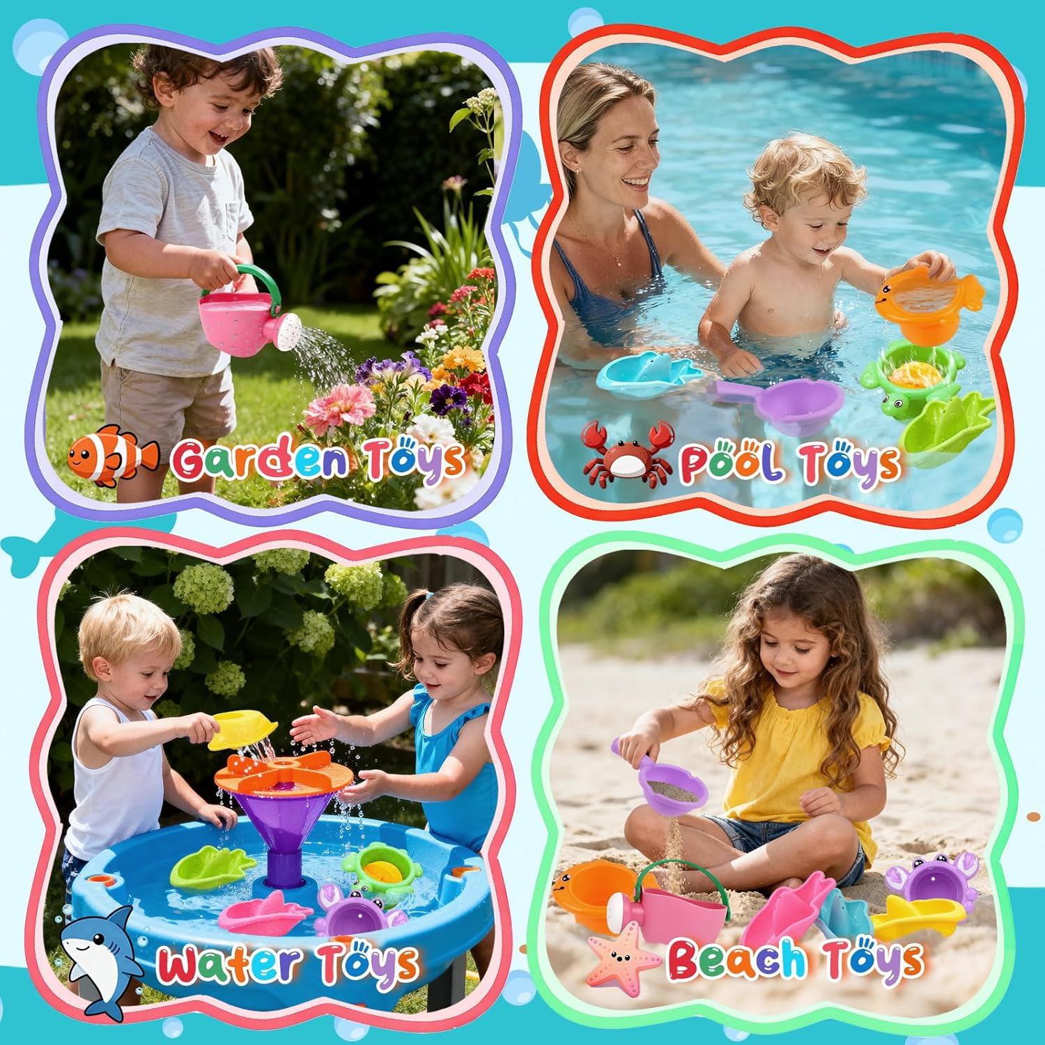 10 Pcs Bath Toys for Kids Ages 1-3, Bathtub & Pool Water Toys for Toddlers 1-3 & Babies 12-18 Months, Water Table Accessories with Floating Boats, Stacking Cups & Pouring Fun for Boys Girls