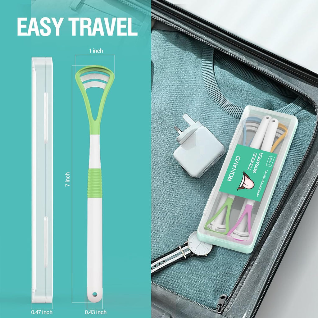 RONAVO Tongue Scraper (8pcs), Brushing and Scraping for Oral Care, 100% BPA Free Tongue Cleaner with Travel Carry Case for Family, Adults, Kids, Reduce Bad Breath for Oral Hygiene