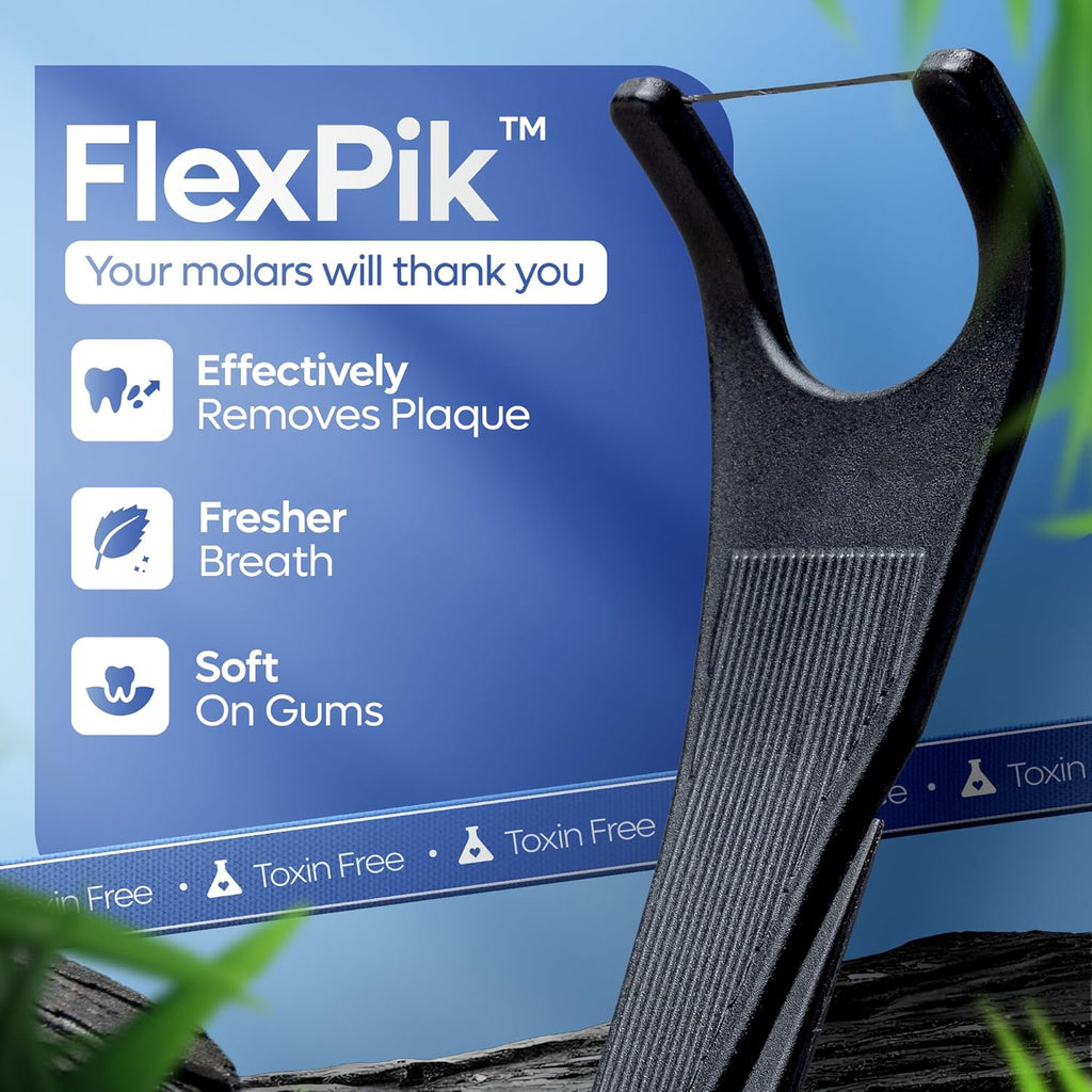 SmartLifeco Eco-Friendly Angled Dental Floss Picks (200ct) - Flossers Made With Straw Wheat Blend, Natural Whitening, Tooth Pick Stick For Adults, Vegan, Bamboo Charcoal Thread For Back Teeth & Molars